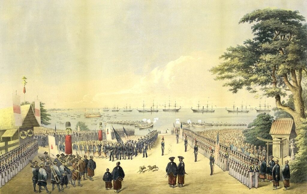 1853年ペリー（黒船）来航、そして1854年再来航をはたし日米通商条約締結