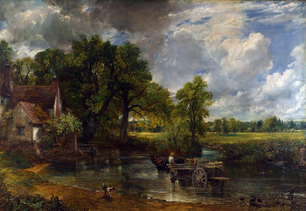 ナショナルギャラリー所蔵1821年の作品。そこにいるかのように感じる光の描写。コンスタブルの生まれ故郷サフォークの風景を描く。