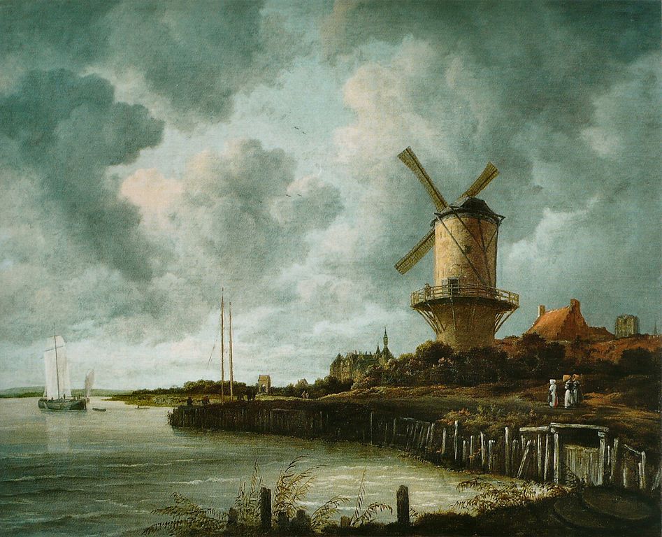 アムステルダム国立美術館 1670年ごろの作品。オラダンにおける風車は治水や小麦製粉に活用され、存在感のある雲と風車の構図はオランダ風景画の代名詞となる。