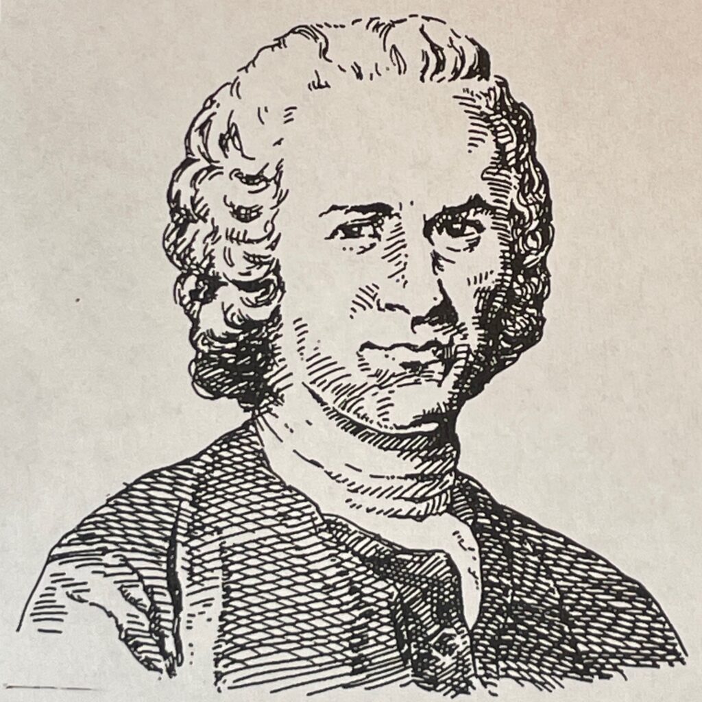 1712-1778を生きた哲学者であり文学、音楽家。1750年ごろからフランスで編纂された大規模な 百科事典「百科全書」の音楽項目を担当。1752年にはフランス文化を二分することになるブフォン論争でラモーらの支持するフランス伝統のオペラ派に対してイタリアで人気を博していたコミック・オペラを支持した。日本との関わりも多く、明治時代の自由民権運動で中江兆民がルソーの唱えた社会契約論(1762)を用いている。またルソー自身の自伝「告白録」は日本の自然主義文学に影響を与えている。