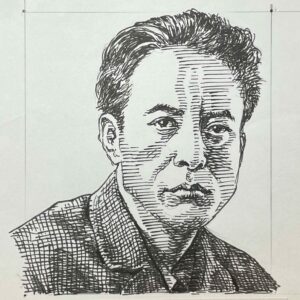 1886-1942を生きた詩人。短歌を好み、その後1913(大正2)年北原白秋主宰誌「朱欒」に5編の詩を発表して詩壇デビューとなる。その朱欒を通じて室生犀星と出会い、生涯の良き好敵手となる。1917(大正6)年処女詩集「月に吠える」で詩壇の精鋭となり、1923(大正14)年「青猫」を発表し、口語自由詩による近代象徴詩を完成させた。