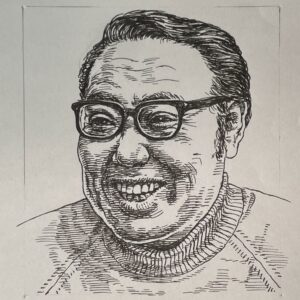 1934-2018を生きた小説家。早稲田大学文学部中退後、週刊読売の記者となり、その後文筆活動を開始。津軽を舞台とした「津軽じょんから節(1970)」「津軽世去れ節(1971)」で直木賞を受賞。その後も、故郷津軽の風土と人情を描いた作品を多数発表。1977(昭和52)年には「鬼が来た 棟方志功伝」を発表し、津軽出身の棟方芸術の核心に迫った。また、同じく津軽出身である太宰治研究の第一人者としても活躍し、「辻音楽師の唄　もう一つの太宰治伝(1997)」や「桜桃とキリスト　もう一つの太宰治伝(2002)」など太宰文学の新たな視座を開いた文学家であった。