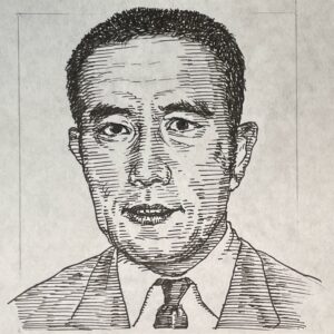 1925-1970を生きた小説家。東京大学法学部在学中、川端康成の推薦で「煙草(1946)」を「人間」に発表し文壇デビュー。卒業後は大蔵省に勤務するも、作家活動に専念するため退職。1949(昭和24)年に自身の内面を赤裸々に描いた「仮面の告白」で戦後文学の旗手として注目を集める。以後、「潮騒(1954)」「金閣寺(1956)」などを発表し、耽美、悲劇や死生観を主題にした作品群で独自の文学世界を築いた。また戯曲「サド侯爵夫人(1965)」「朱雀家の滅亡(1967)」なども高い評価があり、国際的に翻訳上演される。その文才に川端康成は「日本人で最初にノーベル文学賞を受けるなら三島由紀夫君だ」と語るほどであった。しかし、1968年川端のノーベル賞を受賞した後、両者の間に文学的、思想的な立場の違いが鮮明になり距離が生じる。晩年は自衛隊体験入隊を経て民兵組織「楯の会」を結成。1970(昭和45)年、同会員とともに自衛隊市ヶ谷駐屯地にてクーデターを促す演説後、割腹自殺を遂げる。享年45歳。本名は平岡公威(きみたけ)。