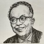 1920-1992を生きた作詞家であり脚本家。中学卒業後、京都でアニメ映画製作など、職を転々とし、1941(昭和16)年召集され従軍。戦後、東宝の脚本家として「暗黒街の対決(1960)」や特撮映画「モスラ(1961)」などを手がけ、ゴジラシリーズにも名を残した。作詞家としては1958(昭和33)年、日本コロムビアと契約し、歌・小林旭「ダイナマイトが百五十屯(1958)」で鮮烈なデビューをはたす。以後、歌・舟木一夫「学園広場(1963)] 、「銭形平次(1966)」、歌・美空ひばり「柔(1964)」、など、映画やテレビの物語性と共鳴するヒット曲を連発。詞にドラマ性を宿した作風で、昭和歌謡の一翼を彩った。