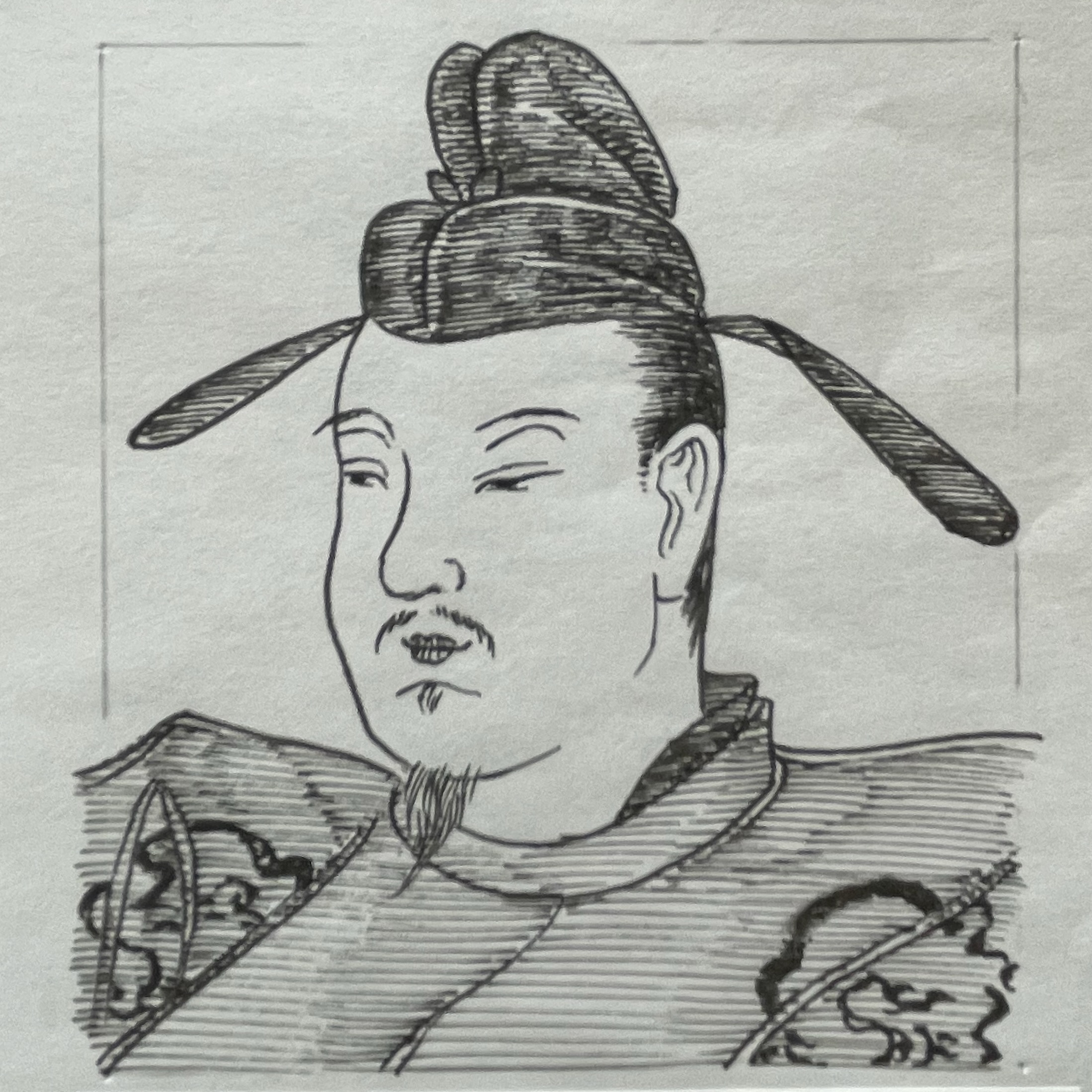 626-672を生きた政治家(第38代天皇)。中大兄皇子時代に藤原鎌足とともに乙巳の変(645)を断行し、蘇我氏による権力独占を打破。その後、大化の改新を主導し、土地と人民を国家の所有とする「公地公民制」や戸籍の作成(庚午年籍)を通じて、氏族連合体制から天皇を中心とした中央集権国家への転換を強力に推し進めた。白村江の戦いでの敗戦後は、近江大津宮へ遷都し、日本最古の法典とされる近江令を制定。一族の利害を超えた「国家」という枠組みを構築し、律令国家の礎を描いた。いらすとすてーしょんでは、出生地を奈良県とさせていただきます。