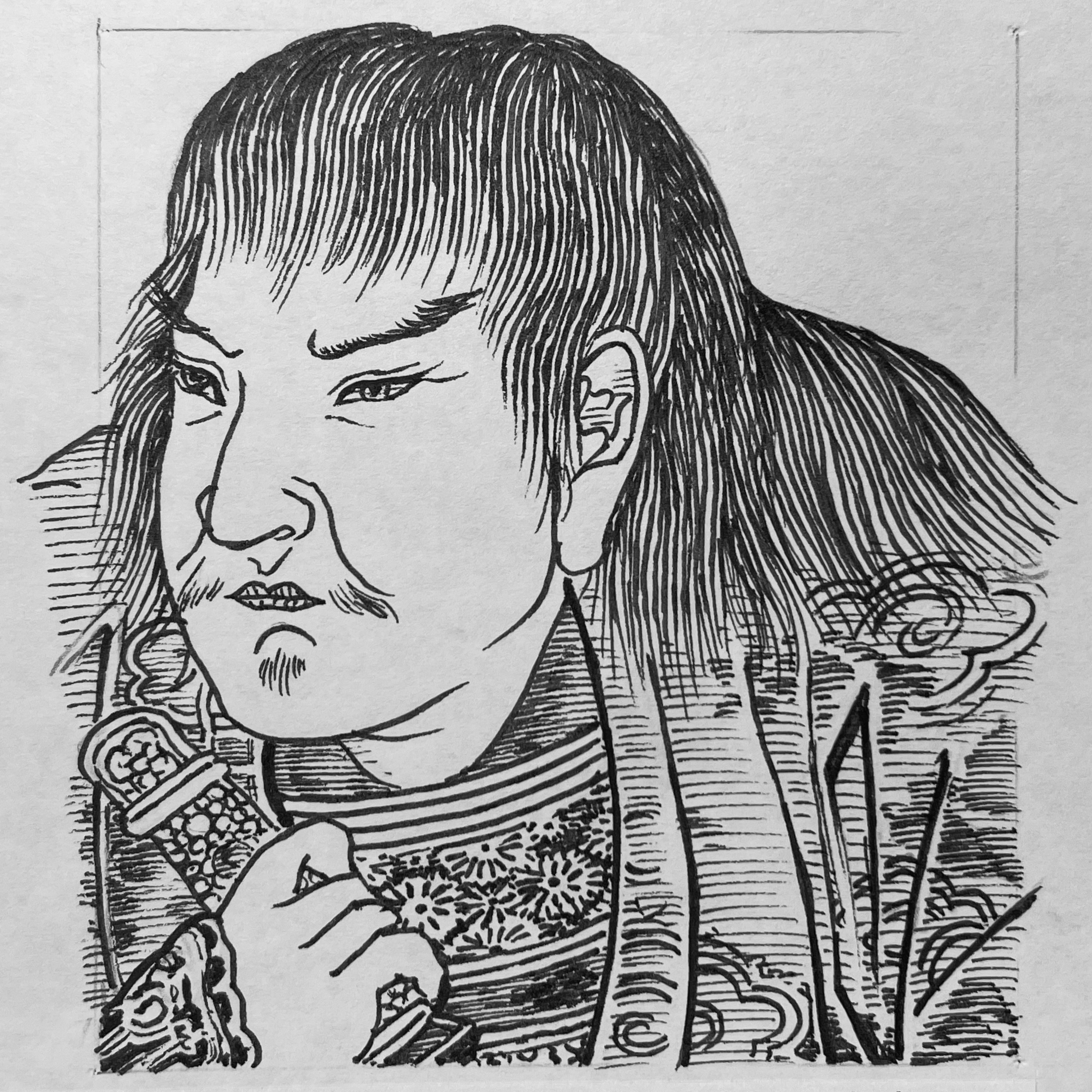 1319-1373?を生きた武士。南朝の有力武士であった兄・菊池武重の遺志を継ぎ、一族を率いて南朝を支え続けた。南朝が劣勢となるなかでも離反することなく、肥後（熊本）を拠点に懐良親王（征西将軍宮）を迎え入れ、九州における南朝の政治・軍事拠点を確立。一時は太宰府を占拠し、九州一円に南朝勢力を拡大するなど、その動きは南朝が一代限りの抵抗ではなかったことを明確に示した。足利方の激しい軍事的圧迫に対しては、父が定めた家憲を遵守し、一族の結束を制度として維持。その戦いは勝利を重ねるものではなかったが、敗勢のなかでも正統を掲げ続けた粘り強い継承の歴史であった。菊池武光の生涯は、南北朝の戦いが単なる理念の対立ではなく、世代を超えて引き受けられた「地方の覚悟」によって支えられていたことを雄弁に物語っている。いらすとすてーしょんでは、没年を1373年とさせていただきます。
